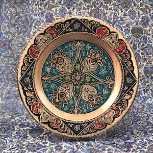 Hand Painted Copper Tray, Copper Plate Wall Hanging, Kitchen Decor, Decorative Gift, Special Table Decoration, Large Wall Plate, Copper Dish