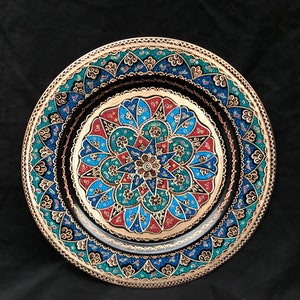 Special Hand Carved Service Tray, Handmade Large Wall Plate Metal, %100 Copper Wall Hanging Decor, Decorative Gift, Copper Dish,Unique Decor