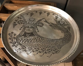 Bandeja turca de diseño SHAHMARAN, arte colgante de pared de cobre sólido, bandeja de cobre tallada a mano, bandeja redonda para decoraciones únicas, bandeja decorativa para servir