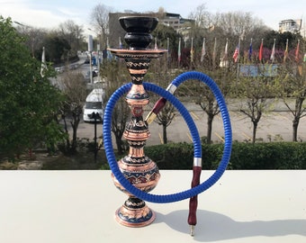 Helle Design V2 Unieke handgemaakte Turkse waterpijp, ingelegde koperen waterpijpset, handgeschilderde unieke shisha, decoratieve waterpijpen, uniek cadeau