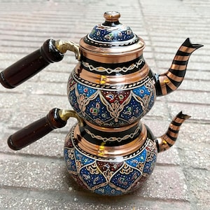 Colorful Boho Tea Kettle Set, Decorative Turkish Teapot, Hand Painted Boho Kitchen Decoration, Turkish Tea Coffee Maker, Gift for Tea Lovers