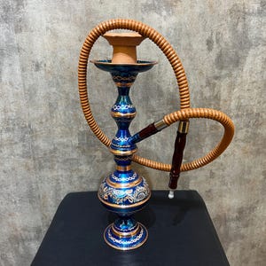 Blue Premium Hookah Set, Carved Copper Hookah,Hand Engraved Shisha, Elegant Nargile, Handmade Gift for New Home, Premium Gift for Him
