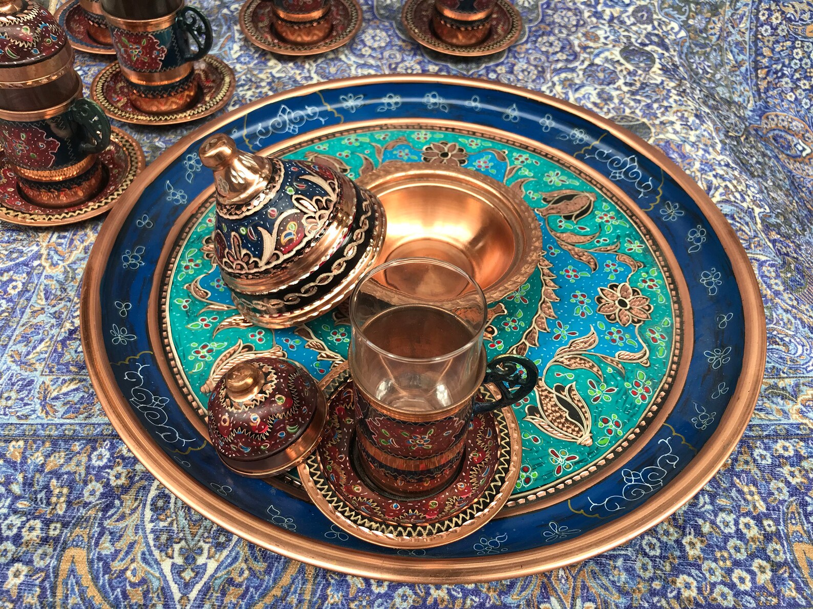 Turkish Tea Set Colorful Serving Set for 6 Person Hand Etsy