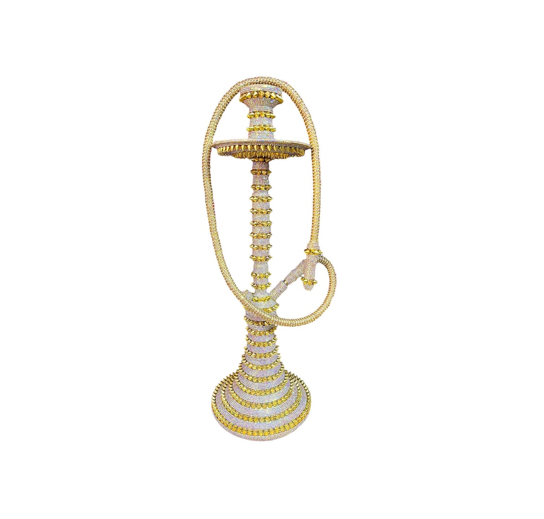 Handmade Gold Turkish Hookah Set: Swarovski Crystal Spikes, Luxury