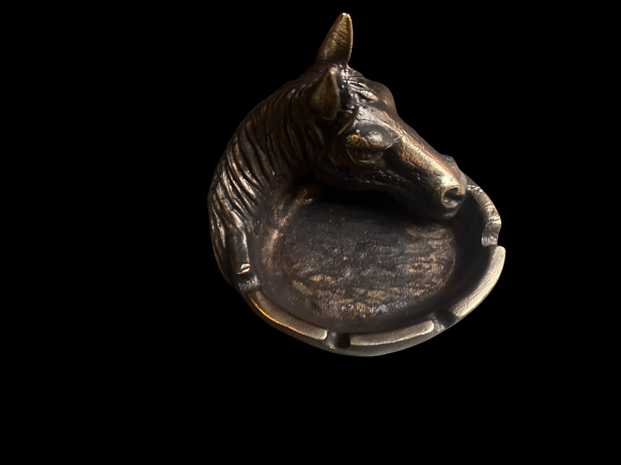 Brass Horse Ashtray, Equestrian Head Statue, Metal Cigar / Coin