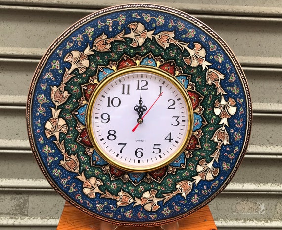 Colorful Design Hand Made Round Clock, Floral Wall Decor, Decorative Wall  Clock Copper With Carved Flowers, Metal Wall Decor, Modern Clock 