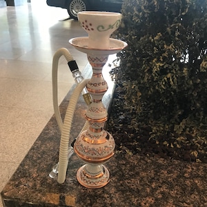 Inlaid White Hookah Set, Painted Copper Hookah, Hand Engraved Shisha, Decorative Nargile, Handmade Gift for Home, Premium Gift for Smokers