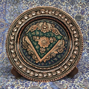 Wall Decor Living Room,  Handmade Copper Plates for Wall Hanging,  Hand Painted Tray, Unique Home Decoration, Copper Tray, Gift for New Home