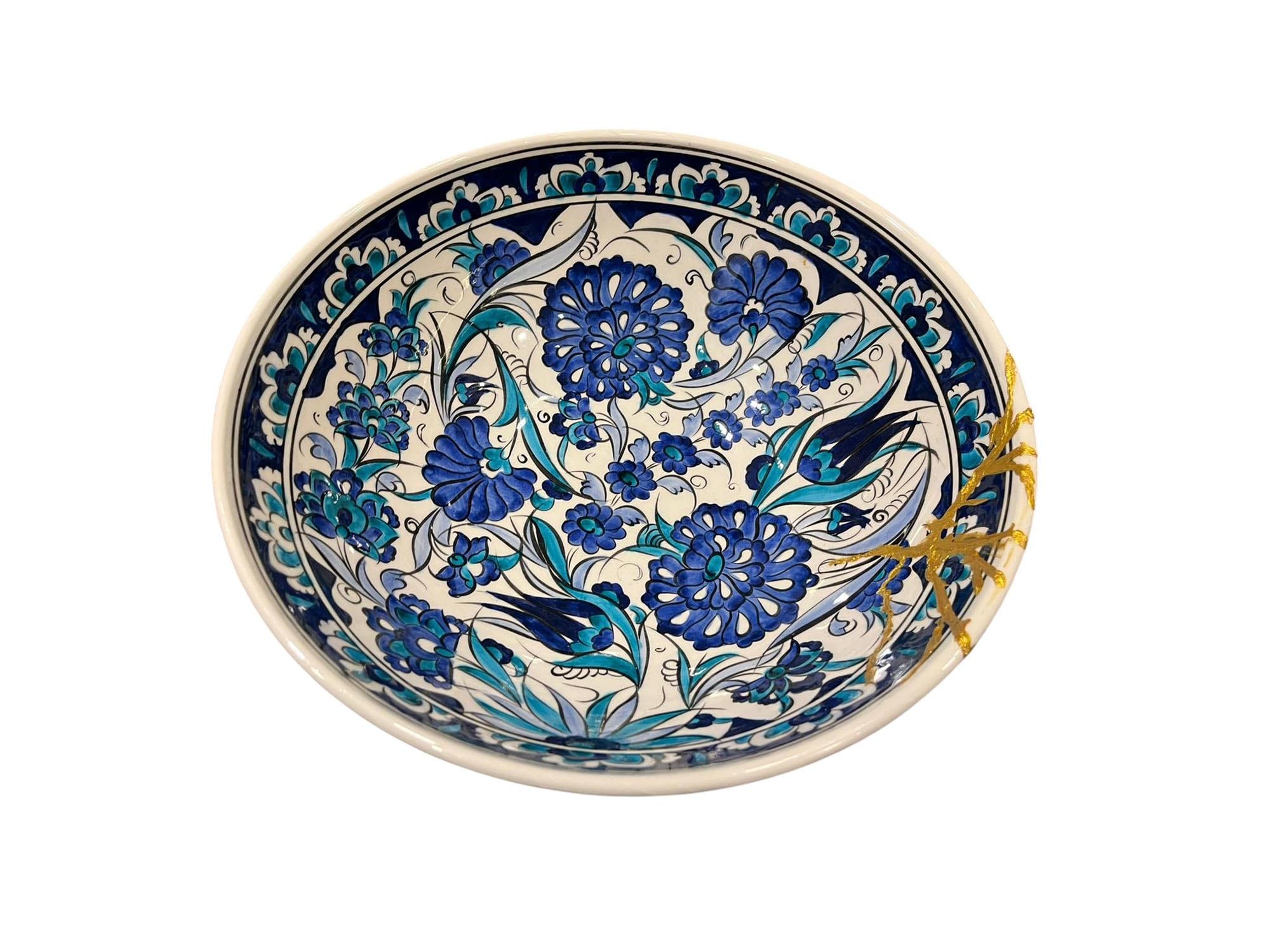 トルコの伝統的な陶芸(イズニック Iznik 様式) 手書き ボウル皿 【公式