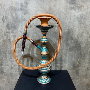 Unique Green Elegant Turkish Hookah Set, Hand Painted Green Copper Hookah, Carved Shisha, Decorative Nargile, Unique Gift for Him