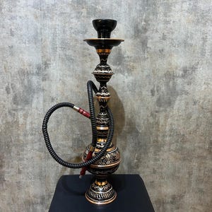Premium Large Hand Carved Hookah Set, Black Copper Hookah, Handmade Engraved Unique Sisha Set, Decorative Narghile, Premium Gift for Him