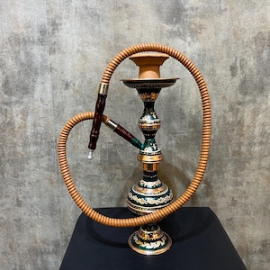 New Green Hookah Set, Hand Painted Green Copper Hookah, Carved Shisha, Decorative Nargile, Unique Gift for Him