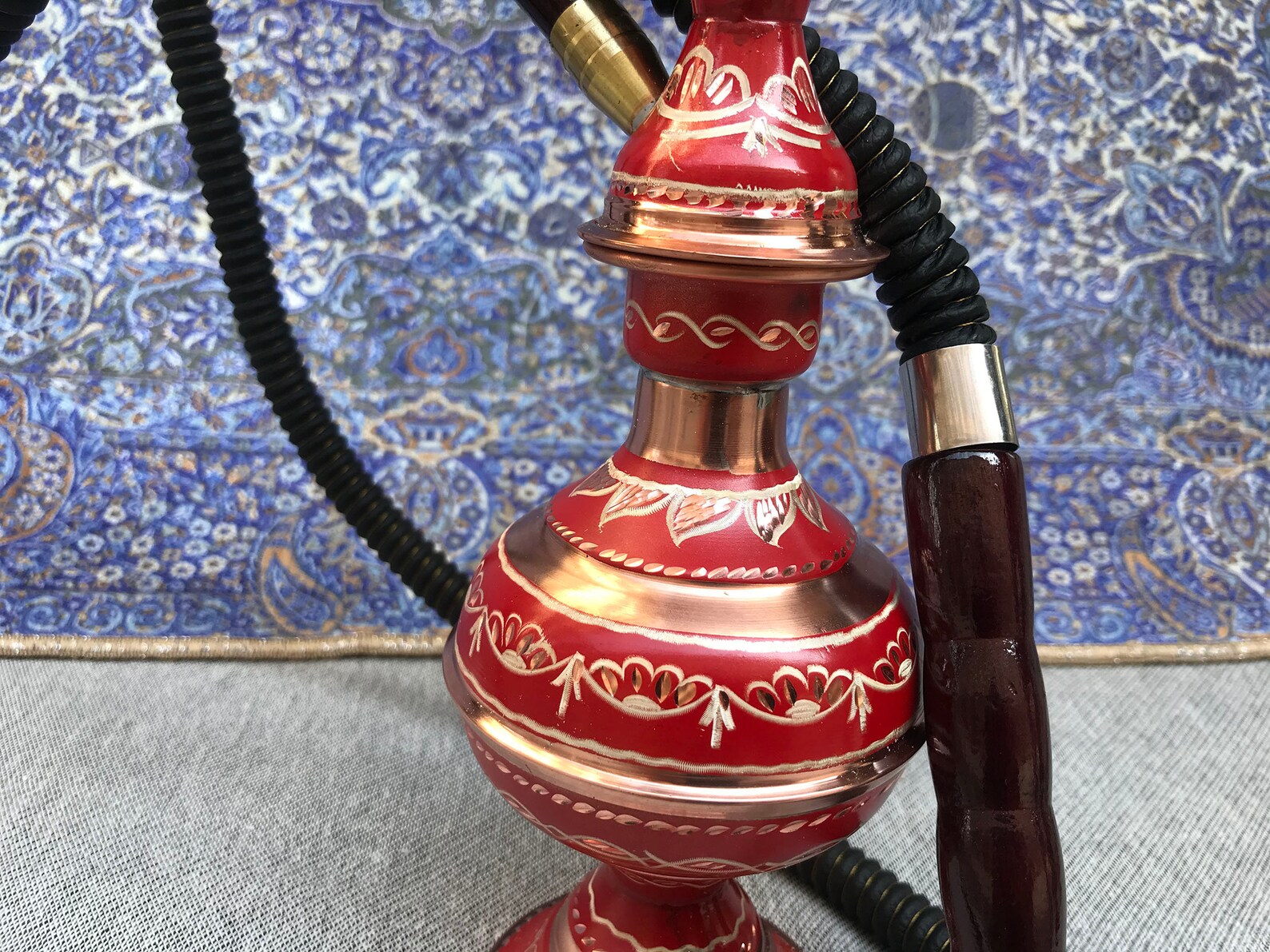 Inlaid Hookah Set Hand Painted Red Copper Hookah Carved Etsy