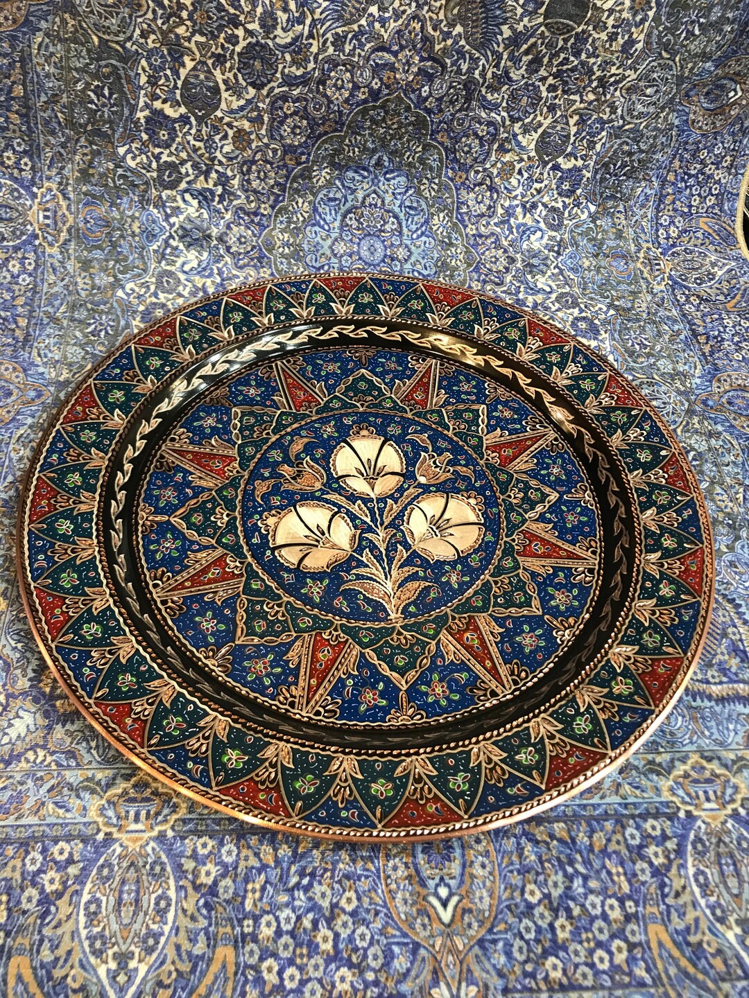 Hand Painted Copper Plate Engraved Copper Serving Tray Etsy