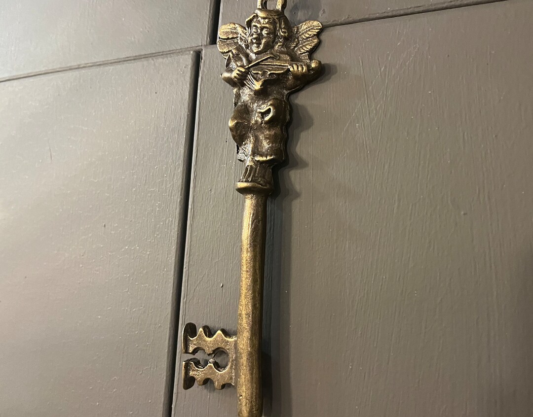 Antique Metal Key, Old Brass Key With Little Angel Design, Decorative