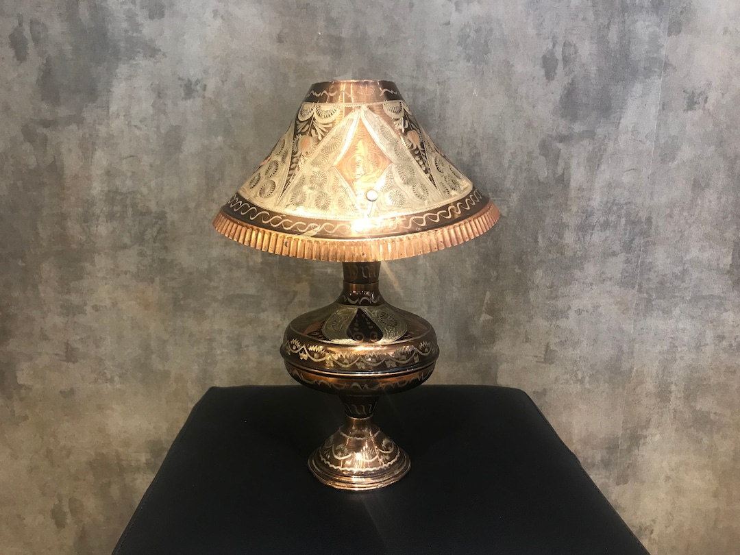 Hand Carved Antique Metal Lamp, Handmade for Your Unique Office or Home