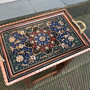 40 cm \ 16 inc Luxury Decorative Serving Tray with Handles, Rectangle Bedside Decor Tray, Kitchen Decor Copper, Bar Decor, Living Room Tray