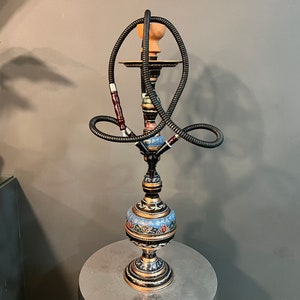 Helle Design V6 LARGE Unique Painted Handmade Copper Hookah Set with Two Hose, Design Hookah, Hand Carved Luxury Nargile, Gift for Smokers
