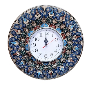 Round Wall Clock Floral, Colorful Copper Wall Hanging Gift, Gift for Office Decor, Engraved Copper Wall Art, Office Clock, Boho Wall Clock