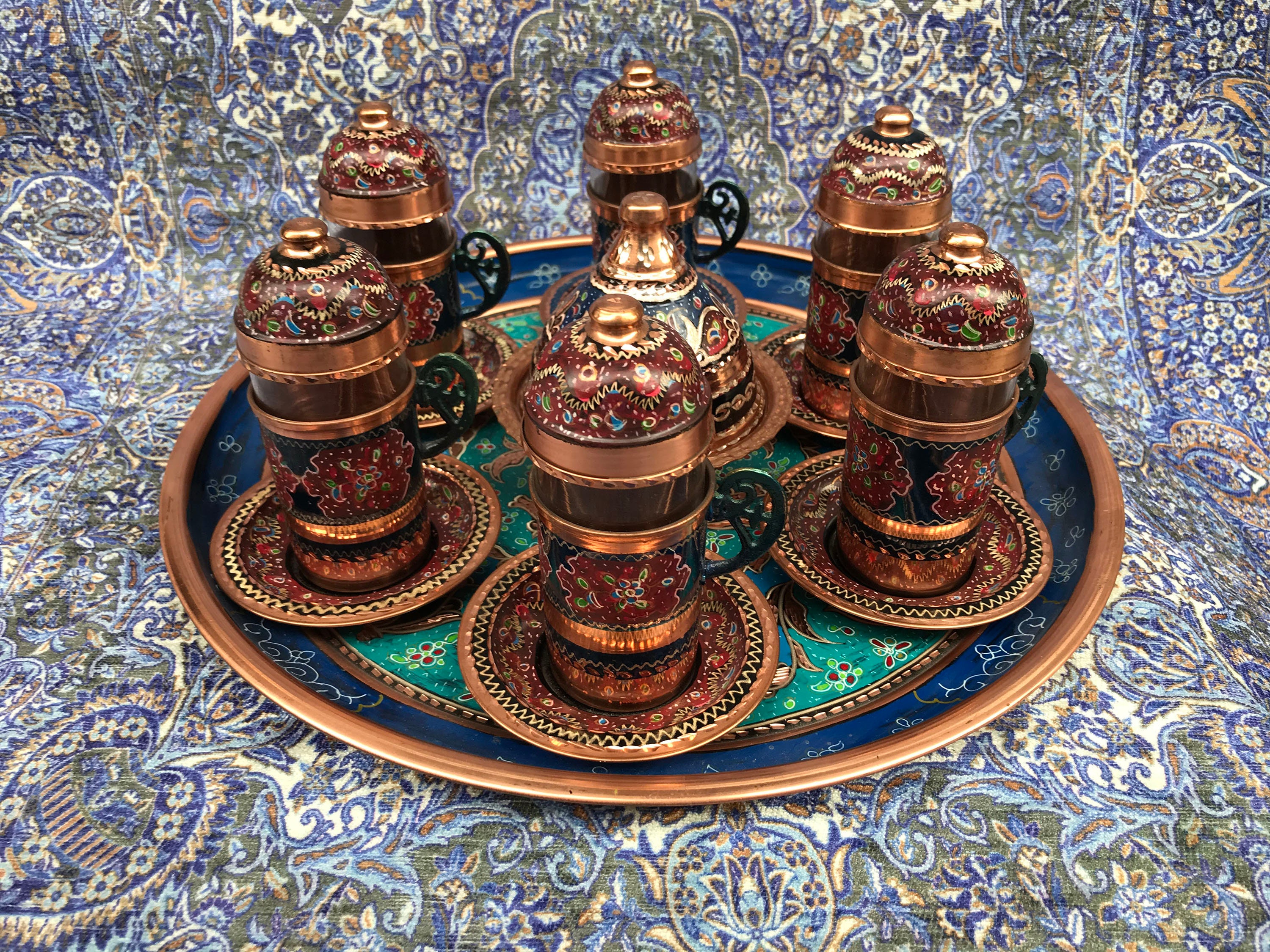 Turkish Tea Set Colorful Serving Set for 6 Person Hand Etsy