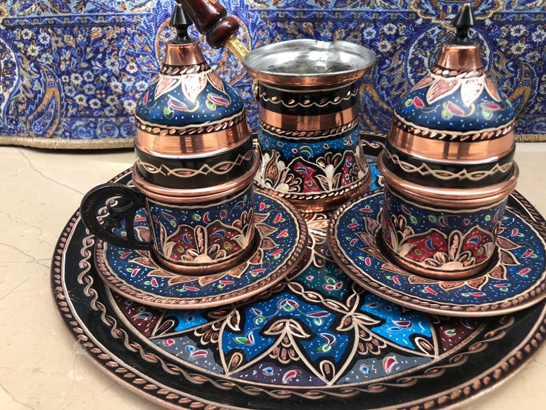 Handmade Coffee Serving Set for 2 Person Hand Painted Copper Etsy