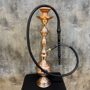 Burned Design LARGE Original Copper Hookah Set, Unique Handmade Turkish Nargile, Engraved Copper Gift, Burned Carved Shisha, Gift for Smoker
