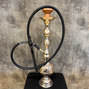 Shiny Design LARGE Silver Hookah Set, Unique Handmade Turkish Hookah, Engraved Copper Hookah, Shiny Carved Shisha, Special Gift for Him