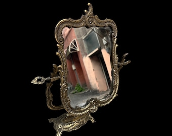 Vintage Brass Vanity Mirror | Ornate Table Mirror | Antique Style Makeup Mirror | Victorian Home Decor Gift