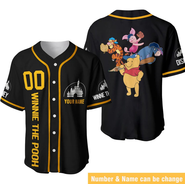 Winnie the Pooh Black Baseball Jersey