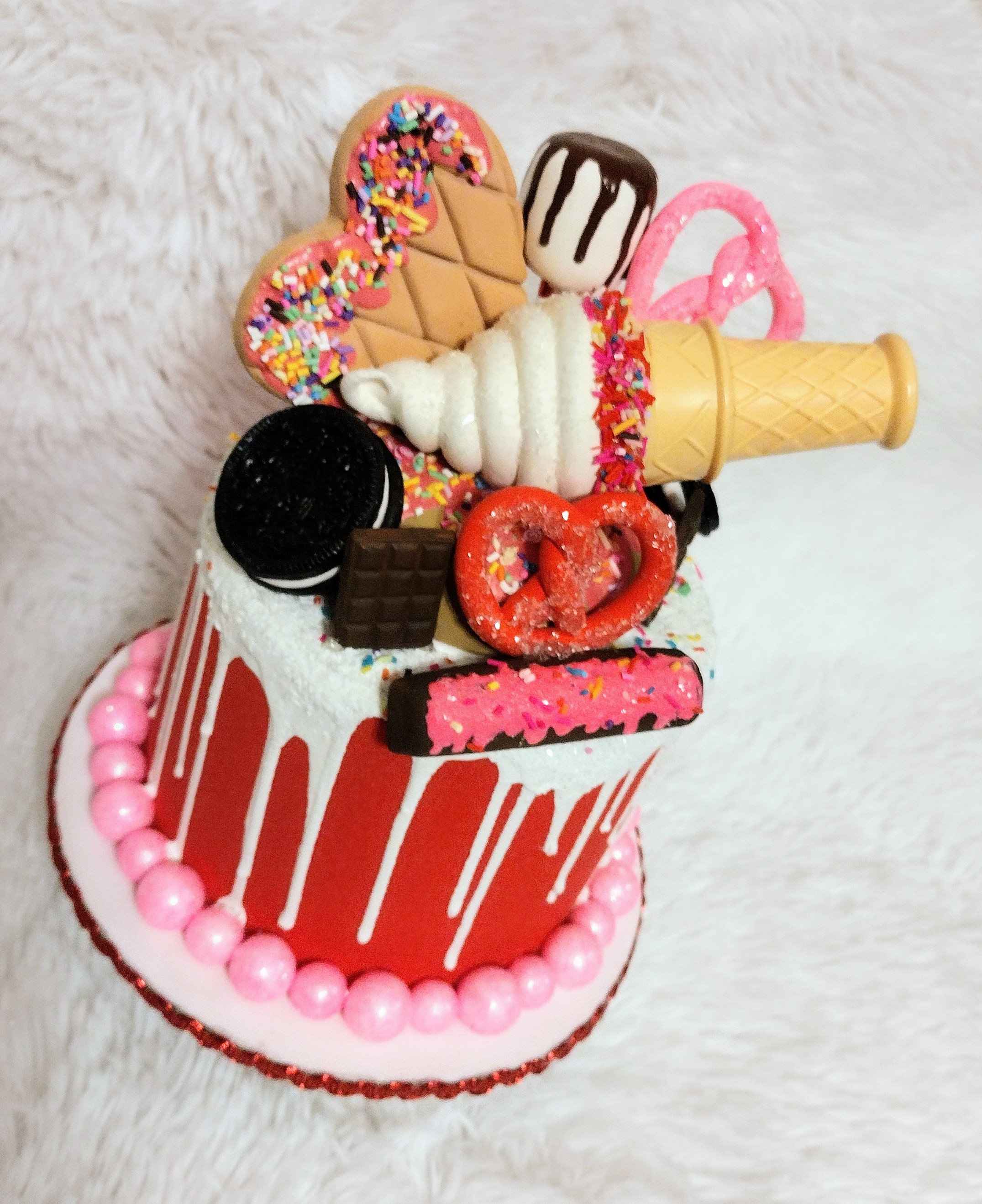 props doughnut cake faux ice cream cake candy land faux desserts faux Valentine's cake Valentine's cake ice cream cake photo prop