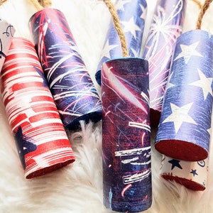 Mini fireworks, tier tray, patriotic decor, fireworks, faux fireworks, home decor, centerpieces, photo prop, party decor, embellishments