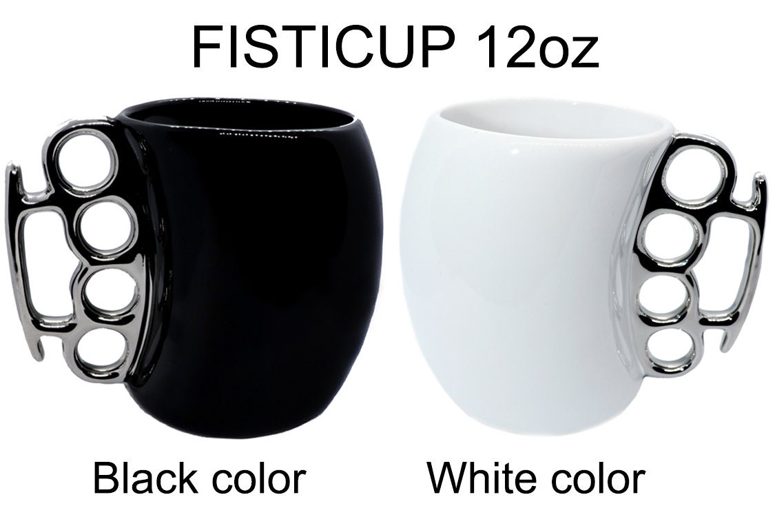 Fisticup Brass Knuckles Coffee Mug With Silver Knuckle Handle, 12 Oz