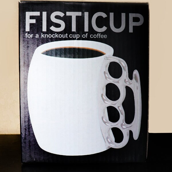 Fisticup Brass Knuckles Coffee Mug With Silver Knuckle Handle, 12 Oz
