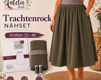 DIY Sewing Kit Corduroy Traditional Skirt for Women | Midi Skirt with Elastic Waistband | Sewing Kit with Fabric & Instructions