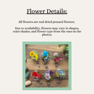 Real Pressed Flower Badge Reel, Cute Nurse Teacher Coworker Gift, Handmade Floral ID Holder, Botanical Gift, Unique Floral Office Accessory 画像 3