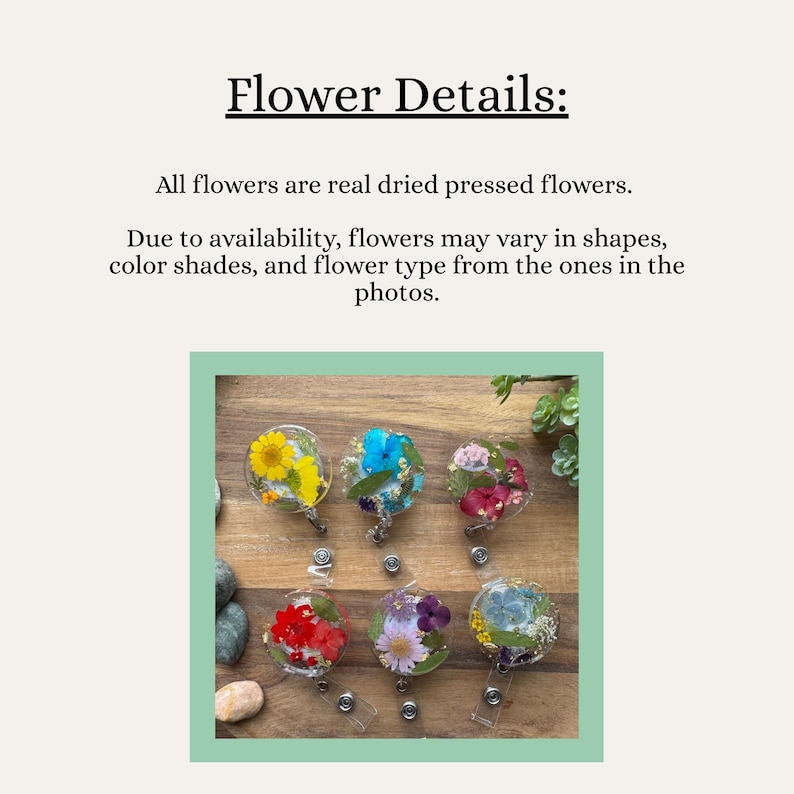 Real Pressed Flower Badge Reel, Cute Nurse Teacher Coworker Gift, Handmade Floral ID Holder, Botanical Gift, Unique Floral Office Accessory 画像 3