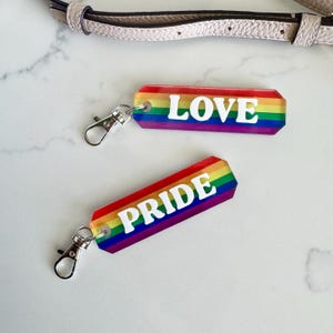 Personalized Pride Keychain, Custom Rainbow Name Keychain, LGBTQ Bag Tag, Acrylic Luggage Tag, Backpack Accessory, Rainbow Love, Pride Gift