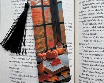 Cozy Autumn Bookmark | Book Lovers Bookmark | Gift for Reader | Bookworm Gift | Fall Themed Bookmark | Bookmark with Pumpkins