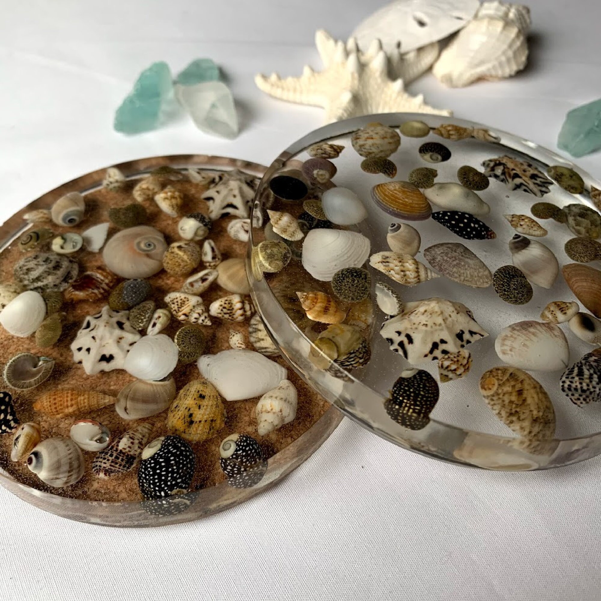 Set of 2 Coasters Resin coaster Sea Shell Coaster Round Coaster Gift