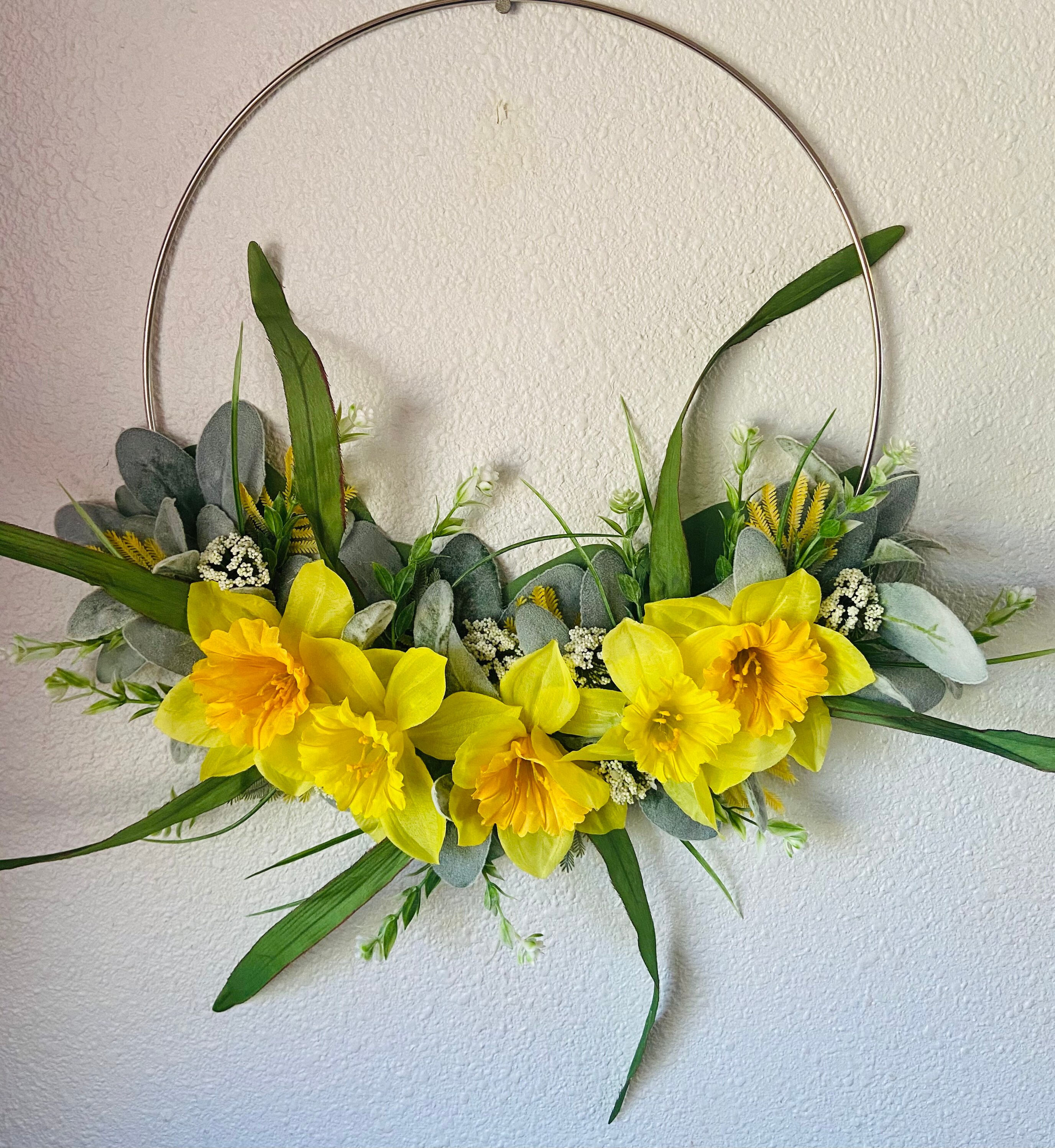 Daffodil hoop wreath wall hanging spring wreath summer Etsy