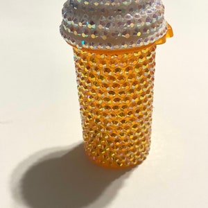 Embellished pill bottle, rhinestone pill bottle, glam pill storage, bling medicine bottle, bedazzled medicine bottle