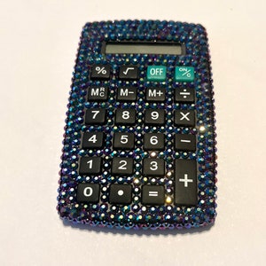 black bedazzled calculator, ab bling calculator, glam office supplies, rhinestone calculator,