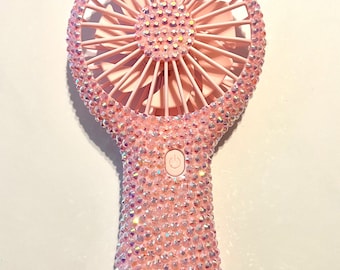 Handventilator roze strassteen: oplaadbare persoonlijke bling-make-upfan