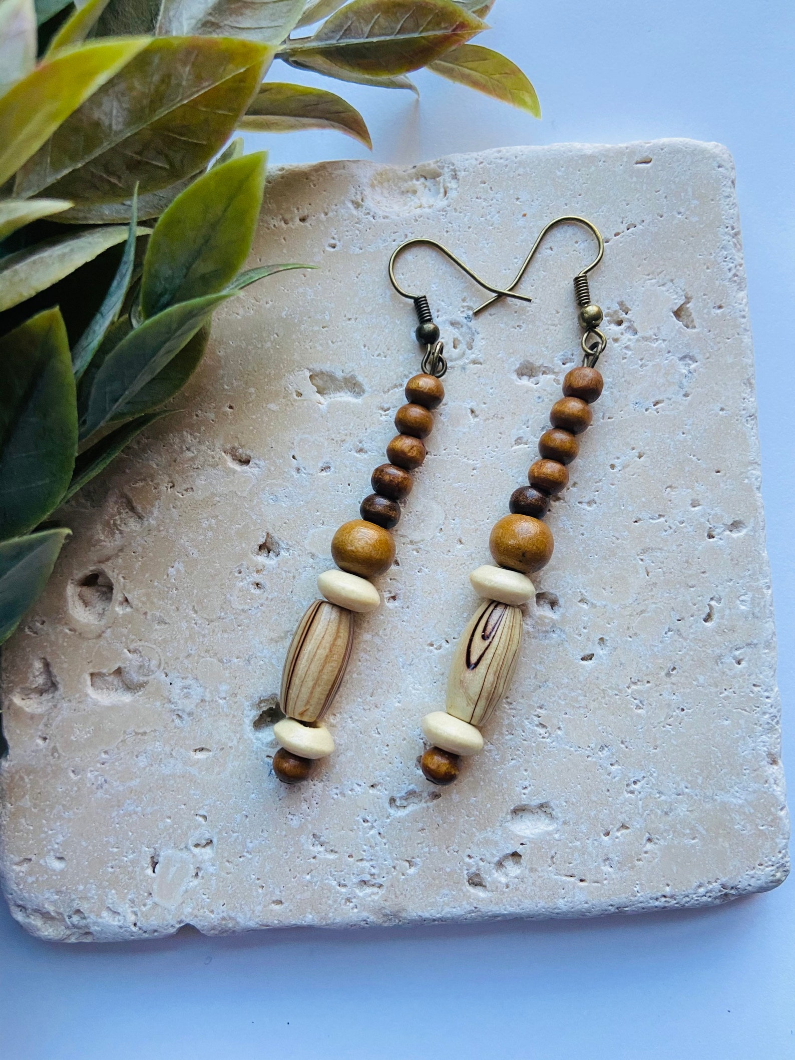 Wood bead earrings wood earrings dangle earrings boho Etsy.de