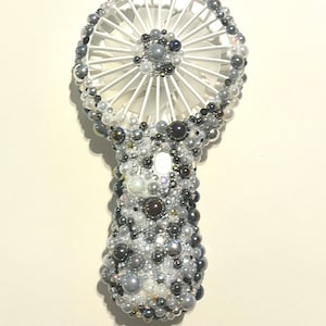 White black pearl bedazzled fan, handheld fan, bling personal fan, glam portable fan, rhinestone fan, rechargeable, USB
