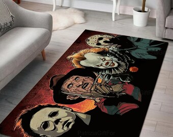 Halloween Area Rugs, Horror Movie Rug, Horror Halloween Carpet, Horror Living Room Rug, Horror Movie Characters Decor, Christmas Gifts