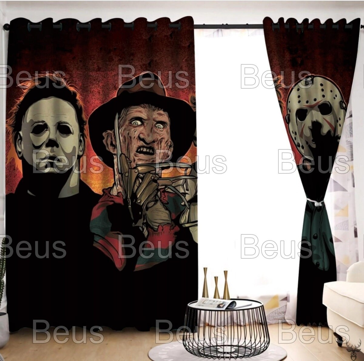 Horror Movie Window Curtains Vintage Curtains Curtains Etsy