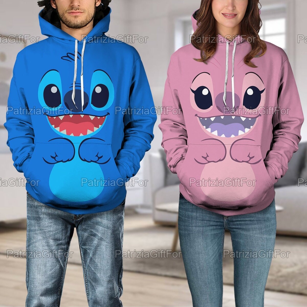 Stitch and Angel Couple Hoodie Funny Stitch Hoodie Cute Etsy
