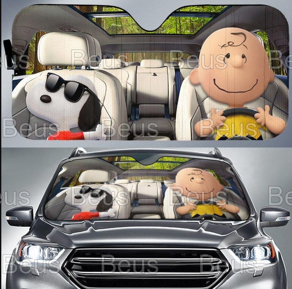 Snoopy And Charlie Car Auto Sun Shade Car Accessories Snoopy Etsy