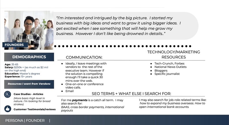 Persona Development/design Persona Development Template for Marketing & Sales Professionals ...